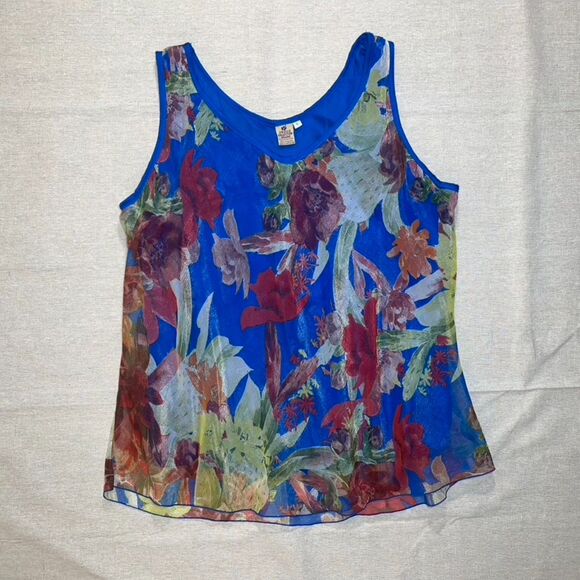 Hibiscus Collection Hawaii - Tropical Print Chiffon Overlay Tank - Large - Picture 1 of 5
